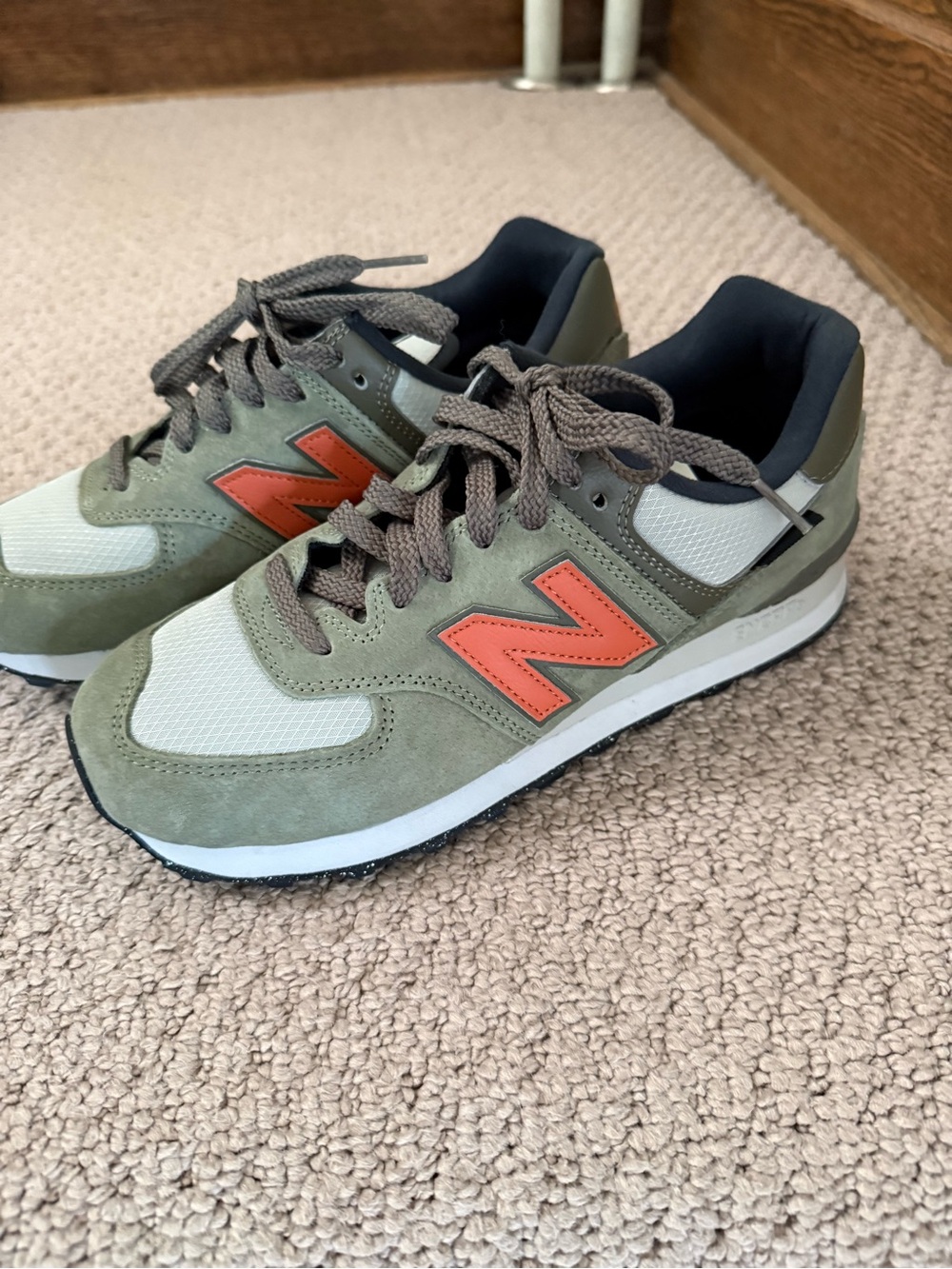 New Balance Olive, Cream & Orange Casual Sneakers Mens